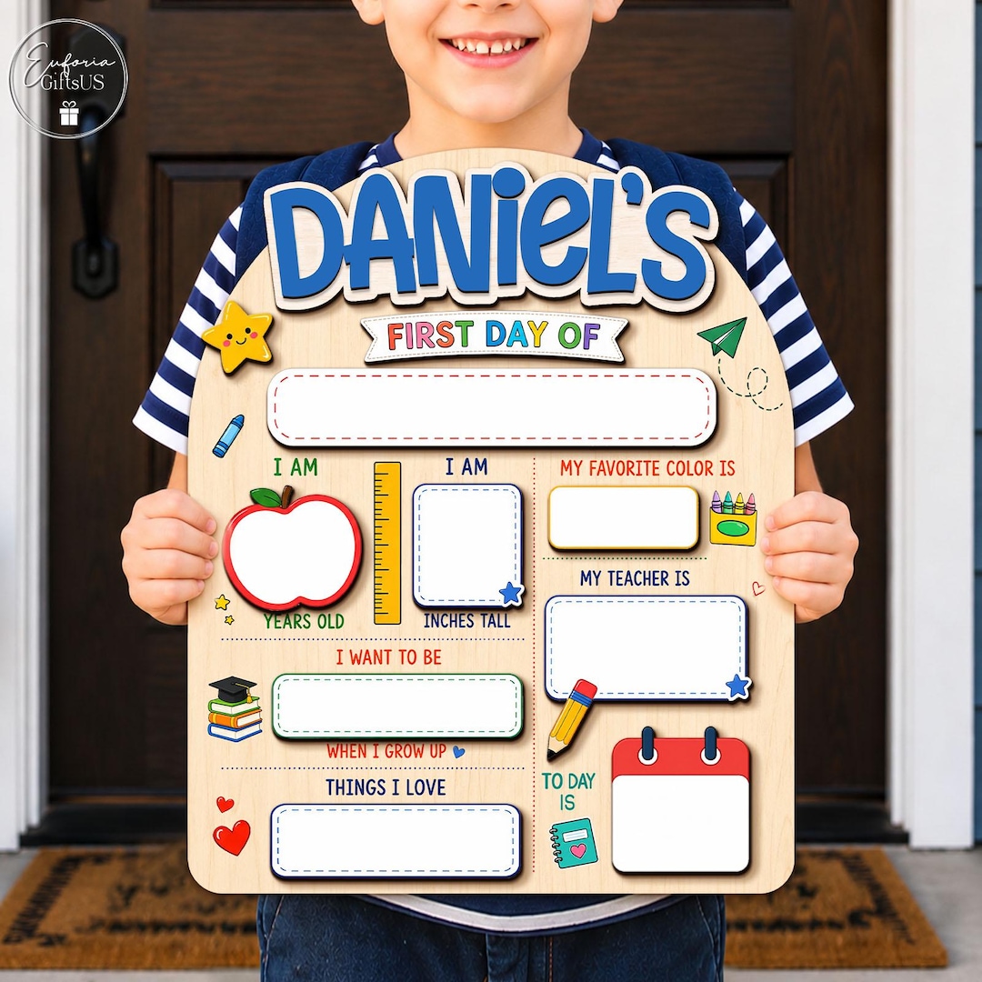 Custom First Day Of School Sign, Back To School Sign, Custom Kid Name Sign, Gift For Kid, 