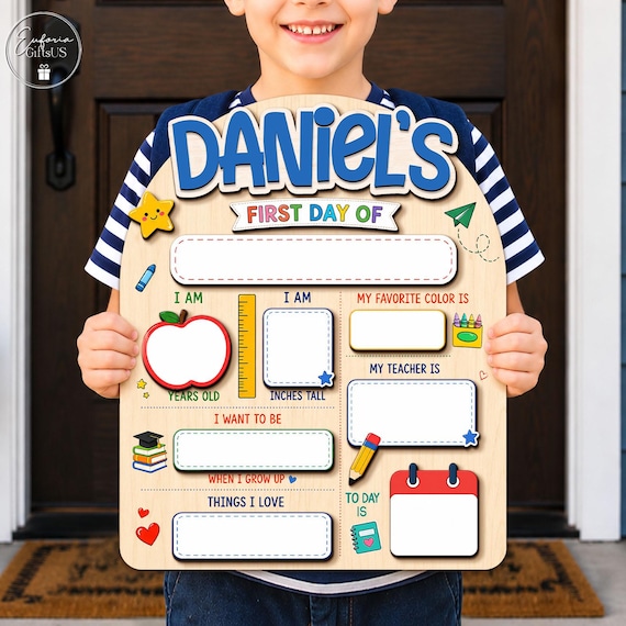 Custom First Day Of School Sign, Back To School Sign, Custom Kid Name Sign, Gift For Kid, Reusable Wood Photo Prop, 1st Day of School Board