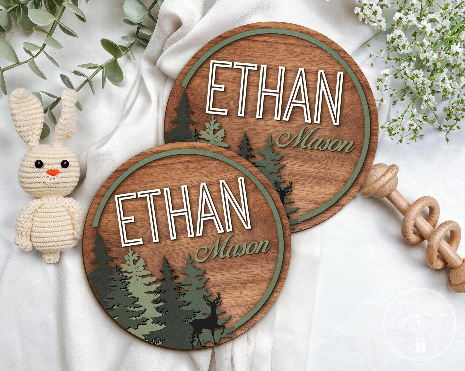 Personalized 3D Forest Wood Name Sign, Birth Announcement Sign ...