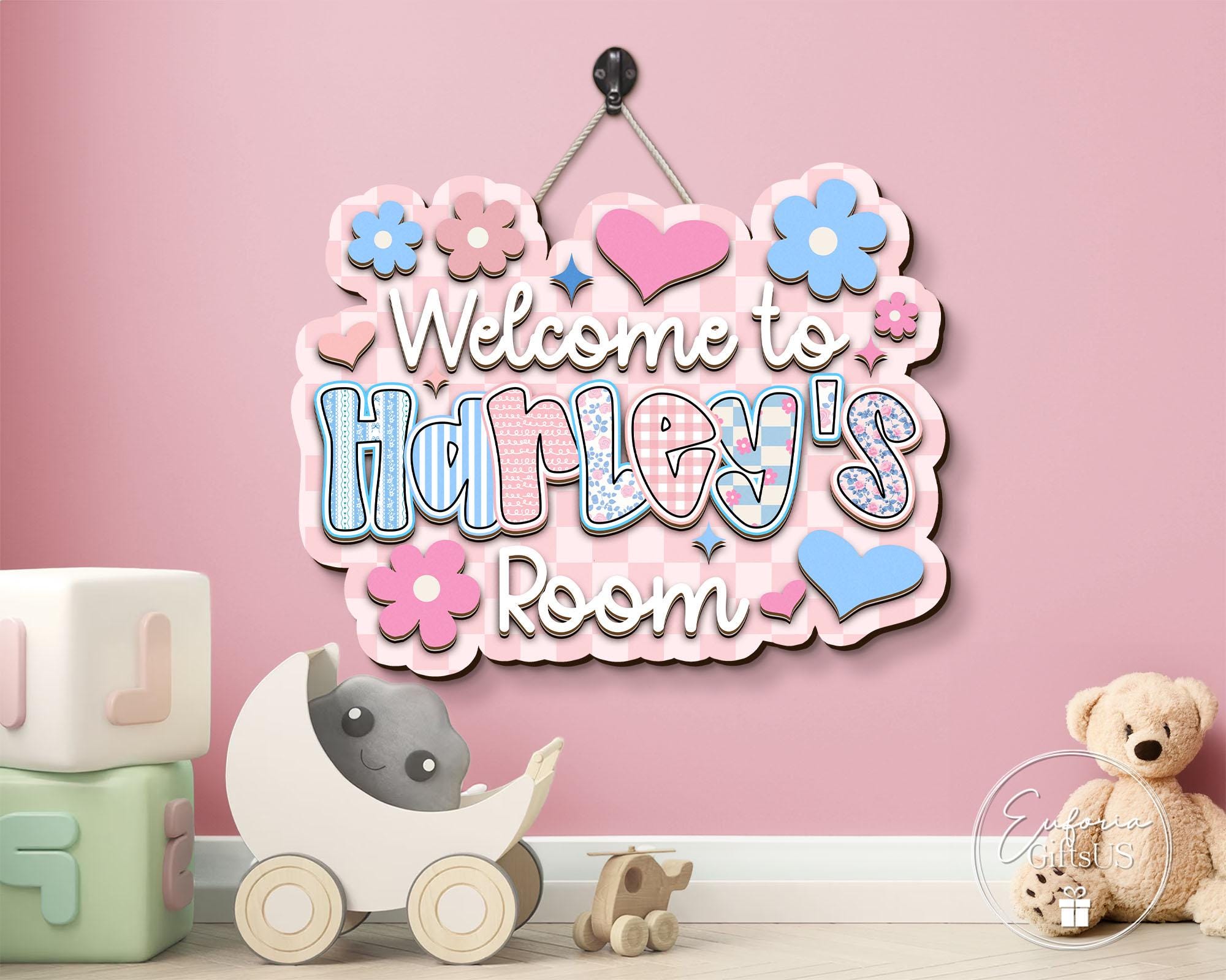Custom Kids Bedroom 3D Wooden Sign, Personalized Girl Door Sign ...