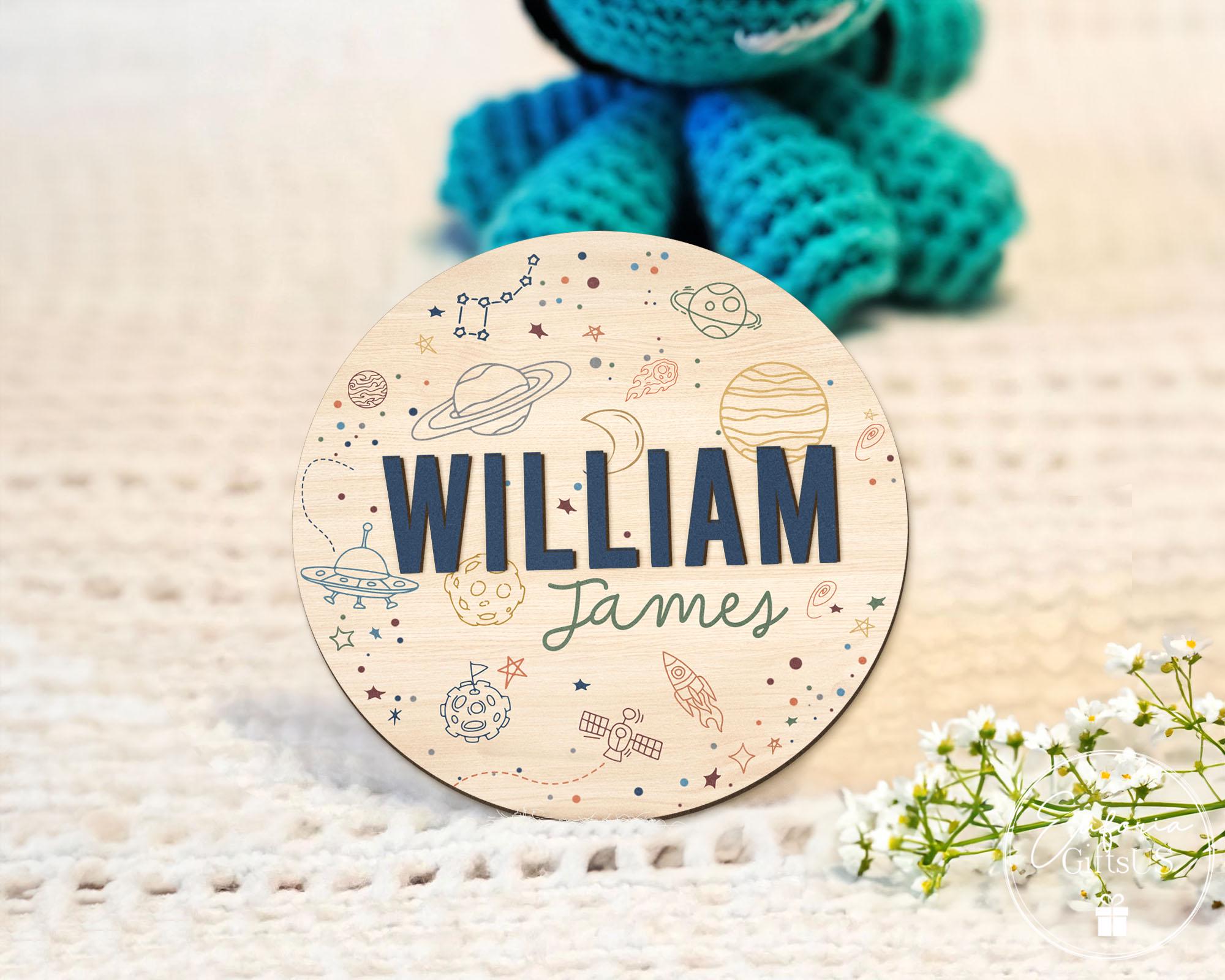 Custom Space Birth Stat Sign, Personalized Birth Announcement Wooden ...