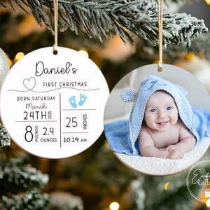 Ornement personnalisé de statistiques de naissance de bébé, ornement personnalisé de nouveau bébé, ornement photo de bébé, souvenir de bébé, cadeau de baby shower, cadeau de nouveau parent image 5