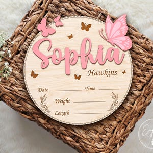 Baby Girl Name Sign With Butterfly, Baby Announcement Sign, Baby Birth Stats Sign, Birth Hospital Announcement Sign, Baby Shower Gift
