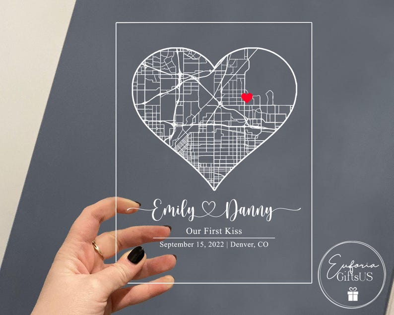 Personalized Our First Date Map Night Light, Custom Map Acrylic Plaque ...