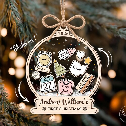 Adorno de la primera Navidad del bebé, Adorno de la primera Navidad del bebé, Sonajero para bebé recién nacido, Regalo personalizado para recién nacido, Adorno de bebés que se agitan en 4D, Recuerdo del bebé