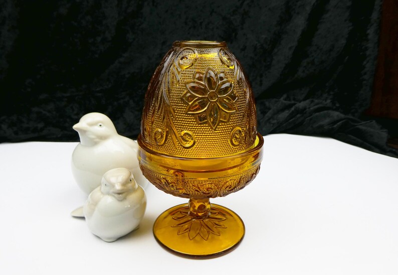 Amber Fairy Lamp Indiana Glass Sandwich Pattern Vintage Image 0