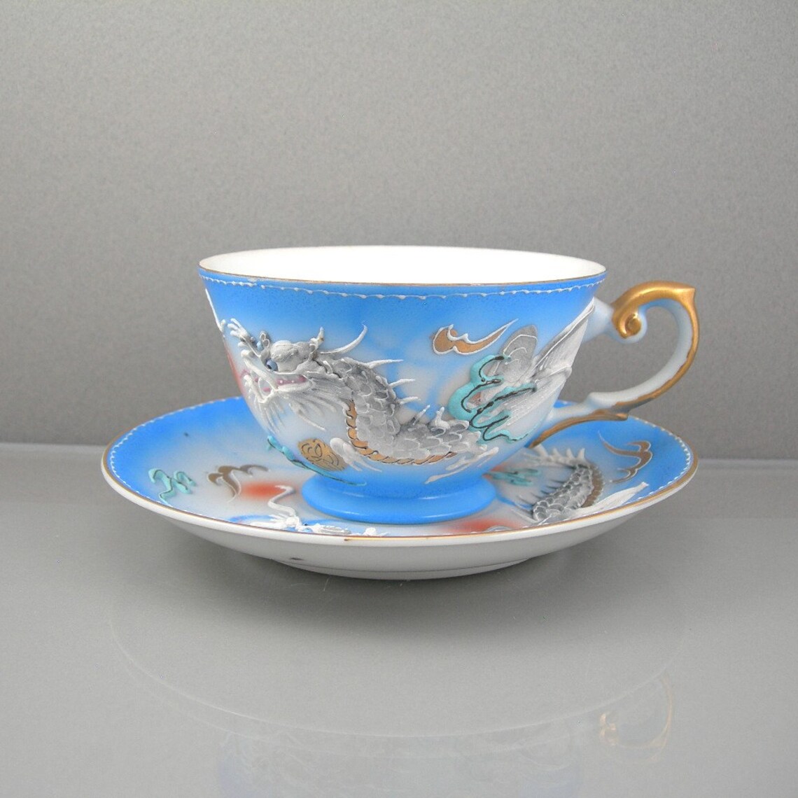 Vintage Japanese Cup & Saucer Dragonware Lithophane Geisha Etsy