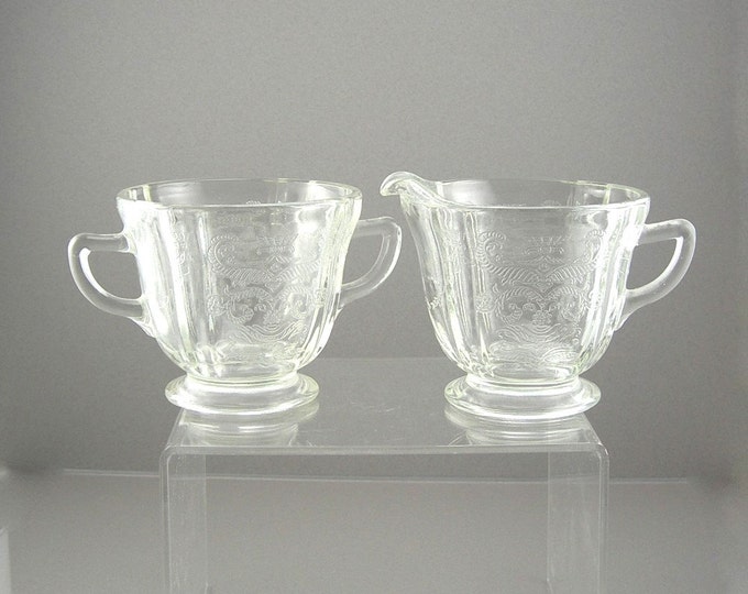 Vintage Depression Glass Cream & Sugar Madrid Pattern Clear by Etsy