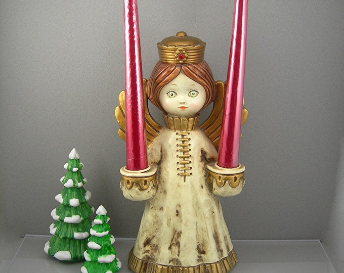 Vintage Christmas Angel Candle Holder Hollow Painted Paper Etsy