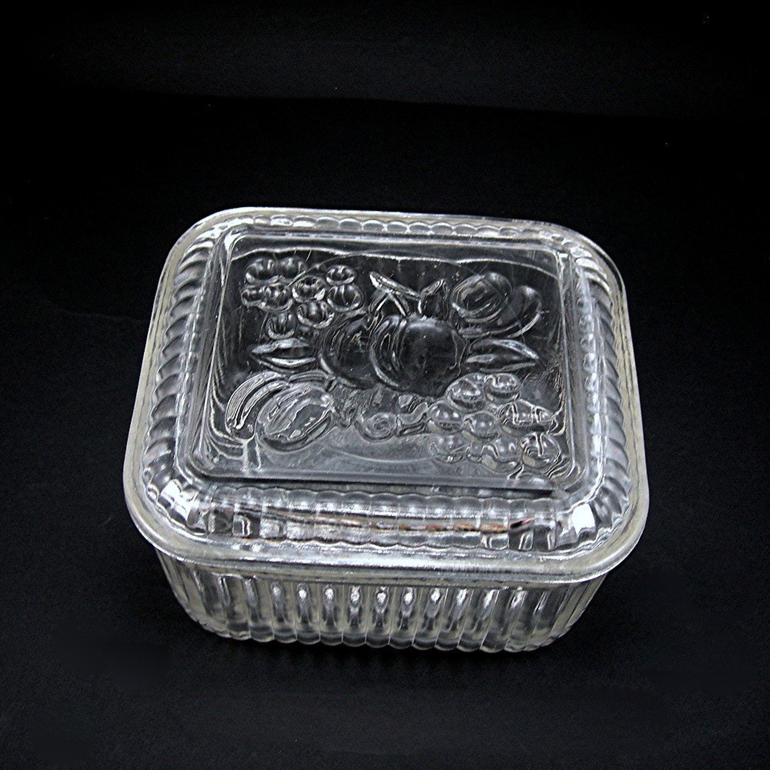 Vintage Glass Refrigerator Dish with Lid Clear Glass Fruit Etsy