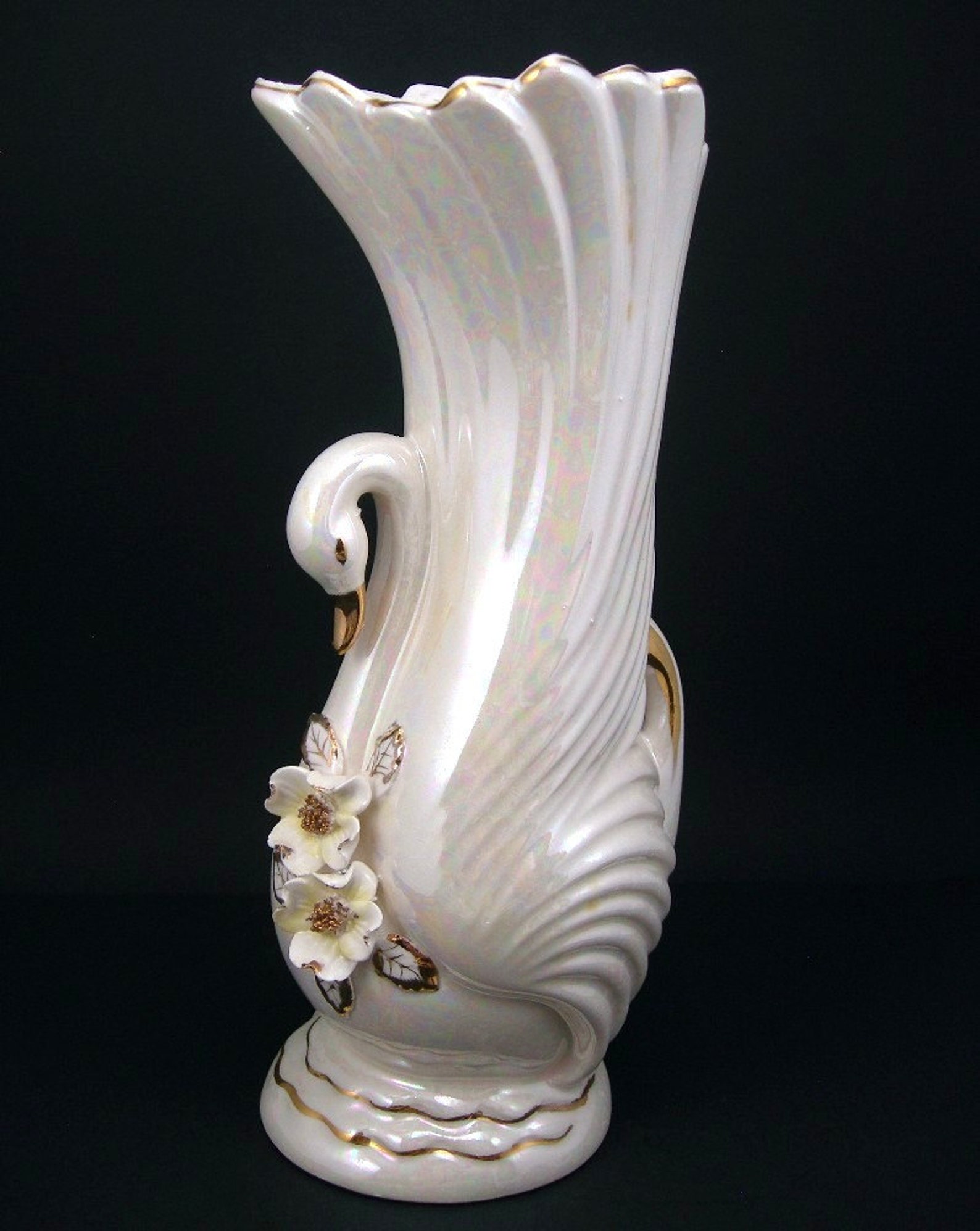 Vintage White Swan Flower Vase with Dogwood Blossoms Ceramic | Etsy