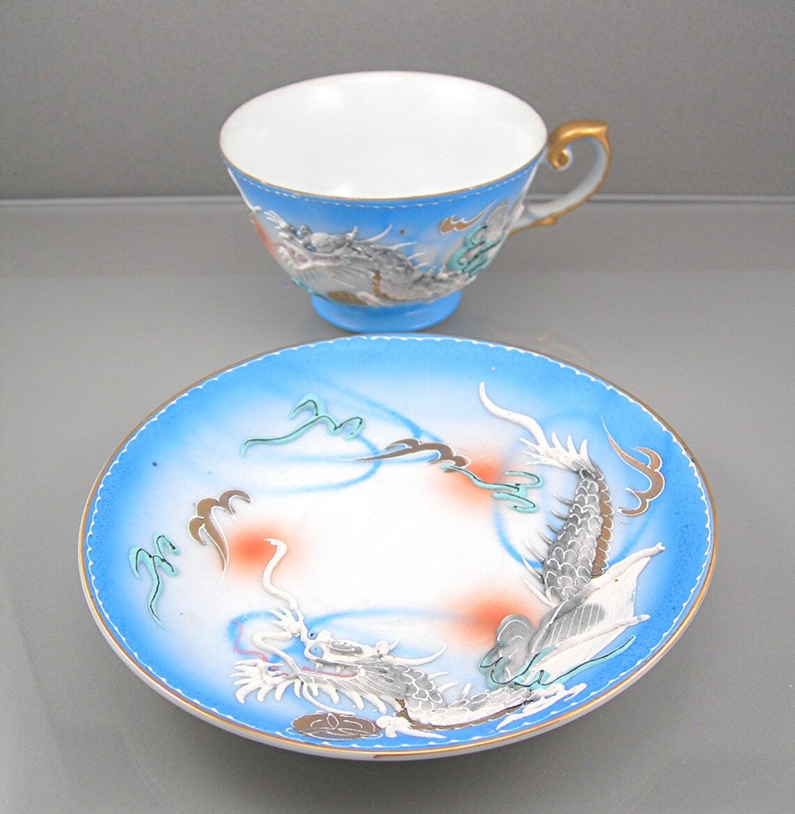 Vintage Japanese Cup & Saucer Dragonware Lithophane Geisha Etsy