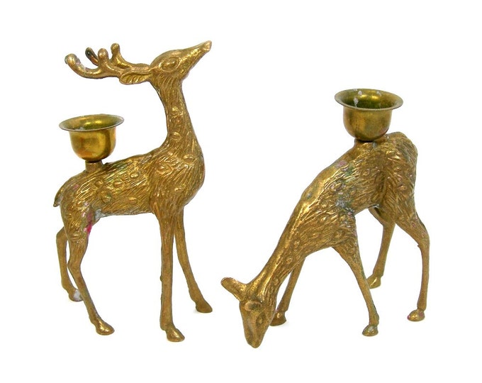 Brass Deer Candle Holders Rustic Cabin Decor Vintage 1970s Etsy