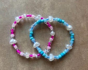 Seed Bead & Freshwater Pearl Elastic Bracelet