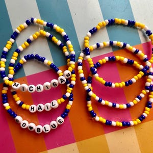 Michigan Football Beaded Fan Bracelet, Maize & Blue University of Michigan Accessory, Go Blue Bracelet, Michigan Wolverines