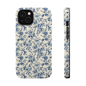 Handyhülle mit blauem Vintage-Blumenmuster | Magnetische, stoßfeste Hülle | Hülle für Samsung Galaxy und iPhone
