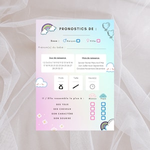 Prediction cards for the birth of a baby, Baby prediction predictions in French for Baby Shower games, Gender Reveal, Girl or Boy