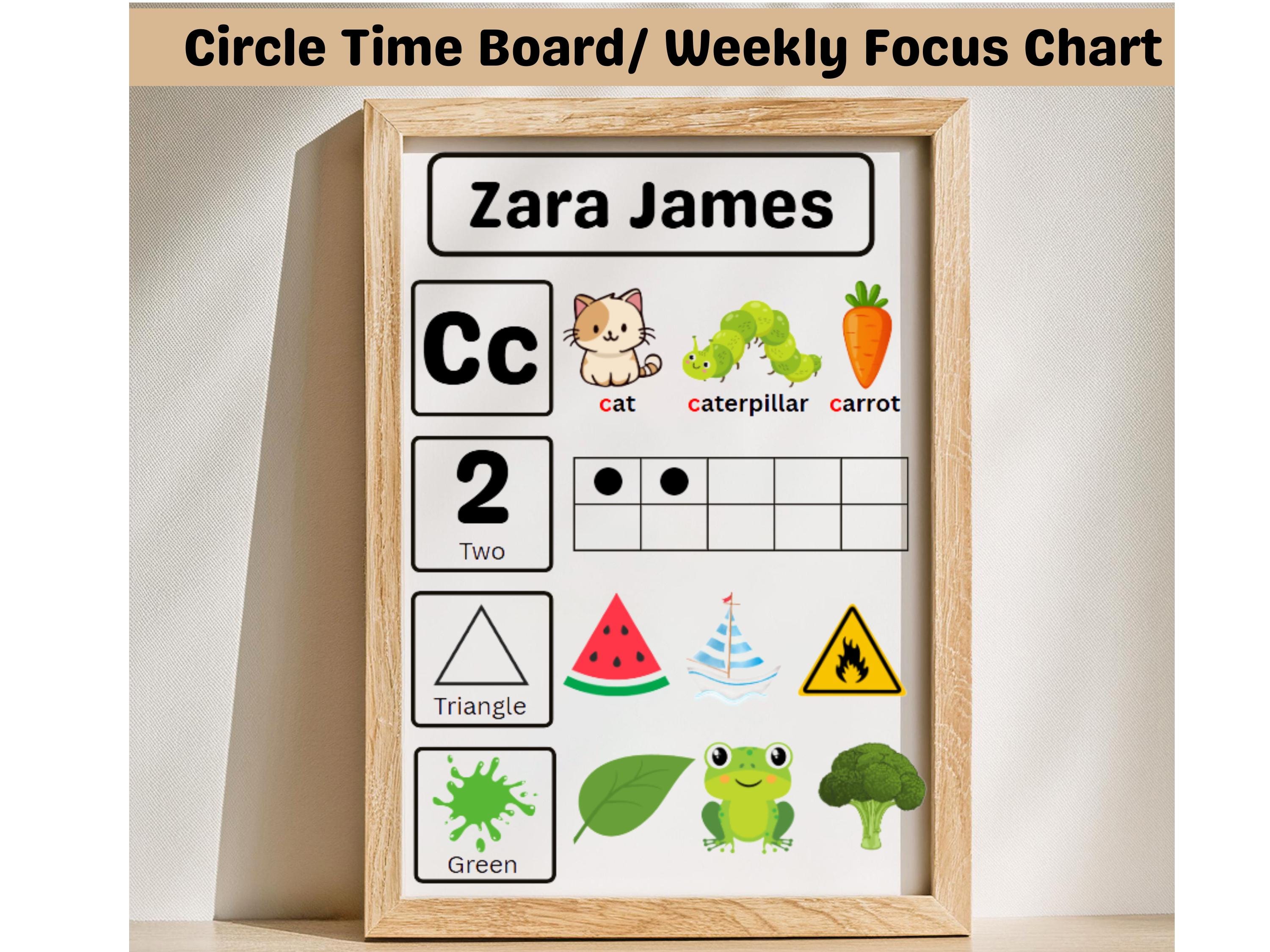 Circle Time & Weekly Focus Chart | Letters, Numbers, Shapes, Colors recognition | Preschool Printable | Homeschool | Montessori Curriculum