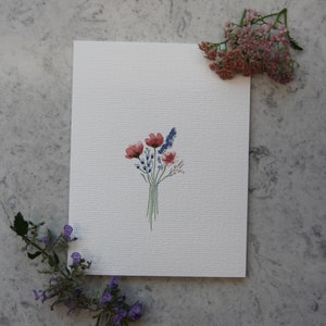 Cinco tarjetas de acuarela de ramo pintadas individualmente a mano + sobres