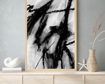 Black & White Abstract Canvas Print: Modern Home Decor, Framed Art Options