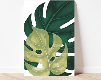 Monstera Leaf Metal Wall Art: Tropical Green Plant Print