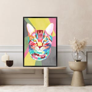 Colorful Cat Pop Art Canvas Print- Maximalist Wall Art - Color Block Kitten Home Decor - Modern Pet Lover Gift