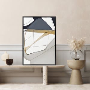 Abstract Organic Shapes Canvas Print: Minimalist Black, White & Gray Framed Wall Art