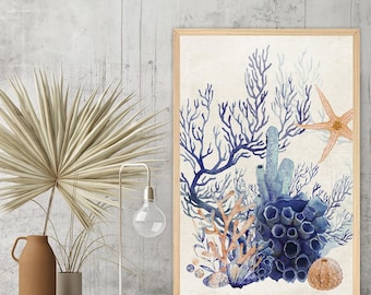 Ocean Coral Reef Art Print: Blue Watercolor Coastal Wall Decor