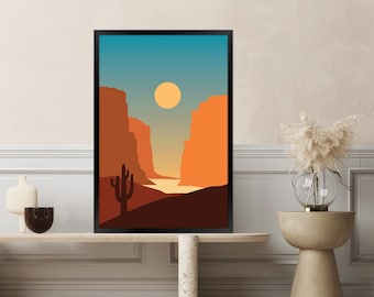 Southwestern Desert Canvas Print: Modern Cactus Mountain Wall Art