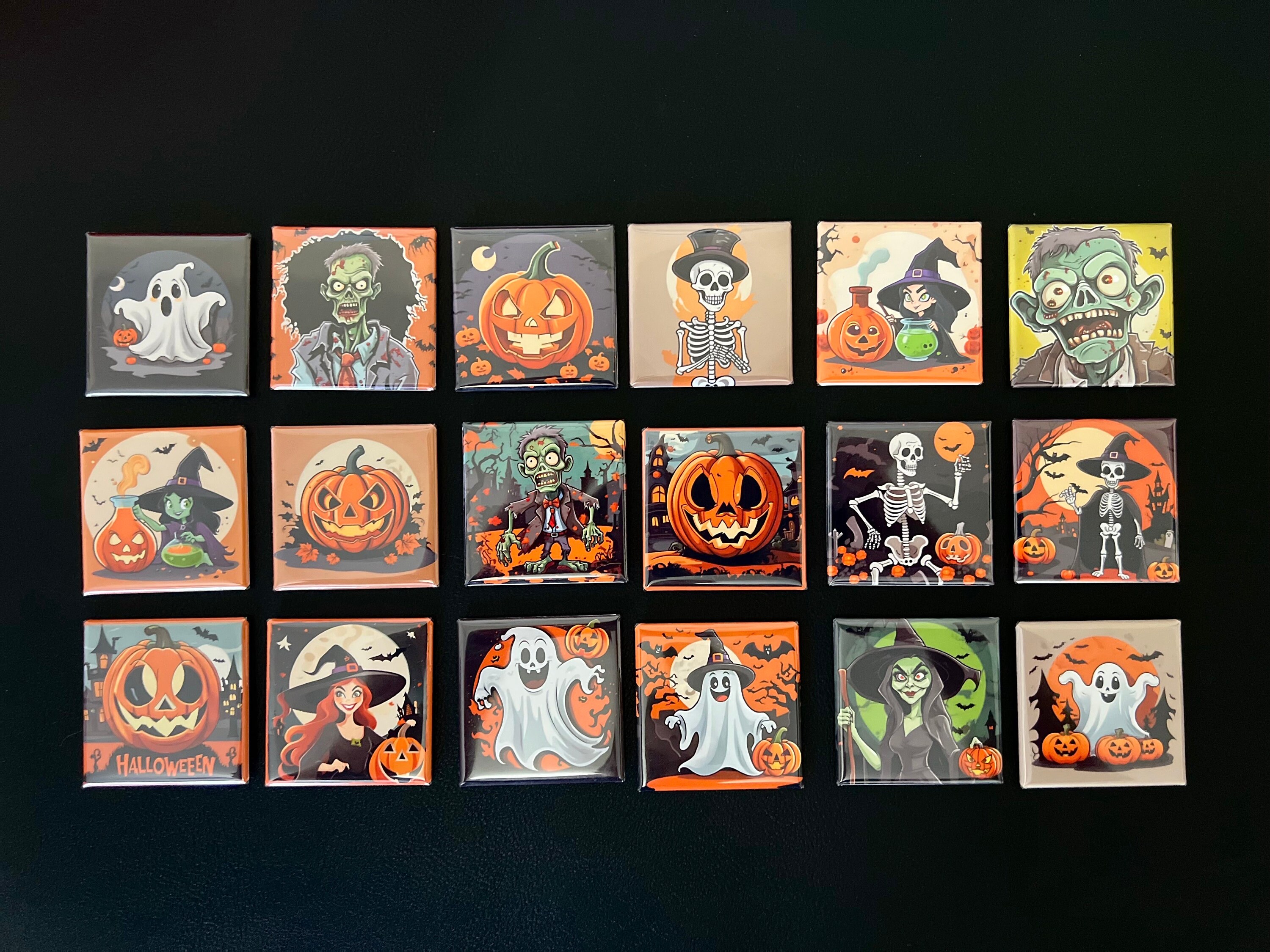 Halloween Fridge Magnets | Decoration or Gift | Ghost Skeleton Zombie Pumpkin Witch Jack O Lantern Bats | Spooky Happy Holiday Fall Haunted