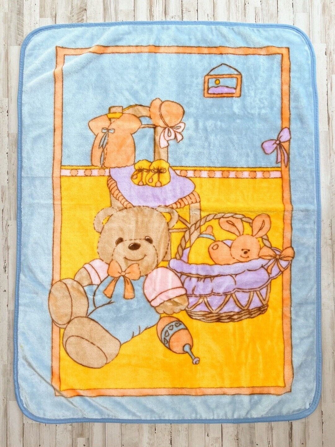 Vintage Teddy Bear Throw Blanket 42x56 Plush Fleece Teddy Bear Bunny