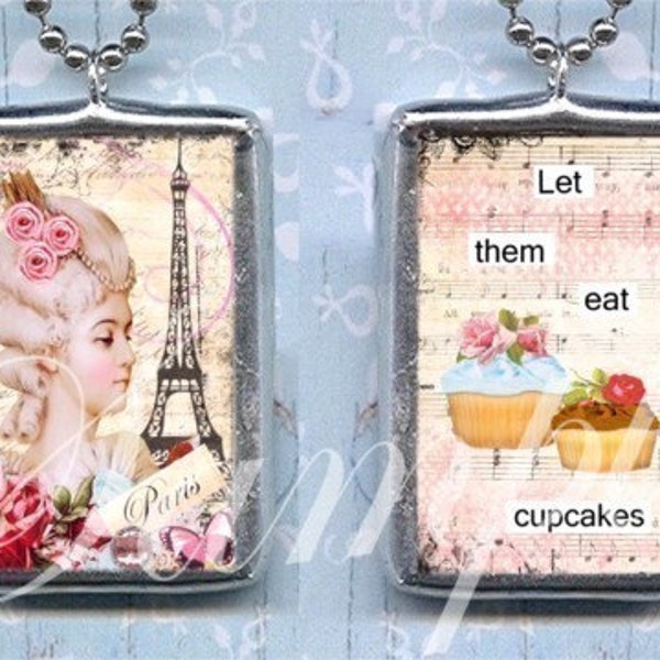 LET THEM EAT CUPCAKES charm NECKLACE altered art PENDANT Marie Antoinette
