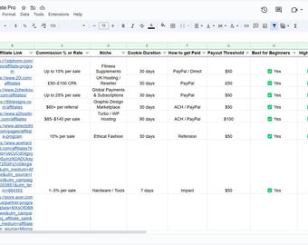 Affiliate Marketing Spreadsheet | Google Sheets | 500+ Direct Affiliate Programs | Instant Download