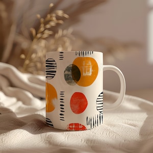Mid Century Modern Mug, Retro Coffee Cup, Geometric Coffee Mug, Abstract Mug, Gift for Mid Century Lover, Coffee Gift, Retro Kitchenware