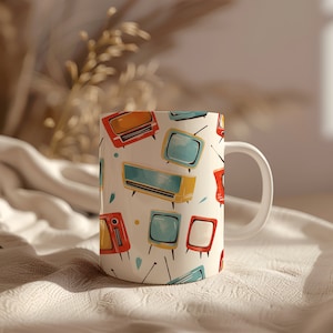 Mid Century Modern Mug, Retro Coffee Cup, Geometric Coffee Mug, Abstract Mug, Gift for Mid Century Lover, Coffee Gift, Retro Kitchenware