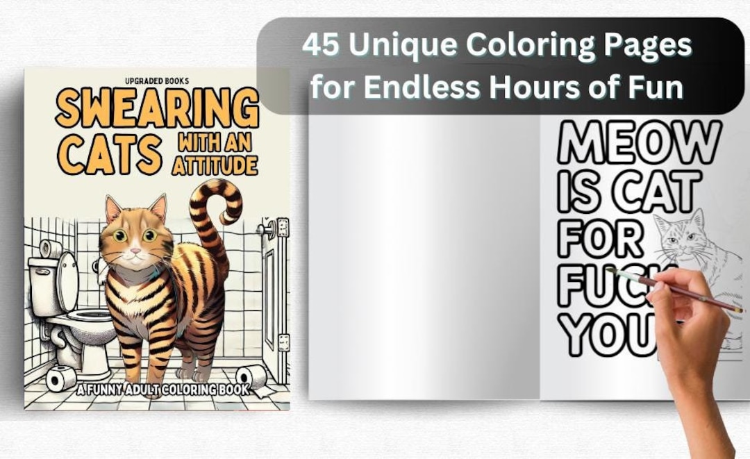 Swearing Cats Coloring Book | 50 Digital Coloring Pages (printable, PDF ...