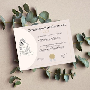 Personalisiertes Stillzertifikat - Einzigartiges Geschenk für Mama - Andenken an den Meilenstein des Stillens - Erfolg und Erfolg nach der Geburt