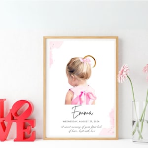 Póster digital personalizado para inmortalizar el primer mechón de pelo del bebé - Decoración única para habitación infantil - Idea de regalo