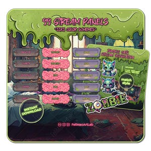 99 Stream Panels, 33x3 clolor schemes: Halloween Cute Zombie VTuber Room Set Up Decoration