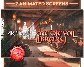 Animated Medieval Library Stream Screens: Cozy Vtuber Overlay (Seamless Loop)