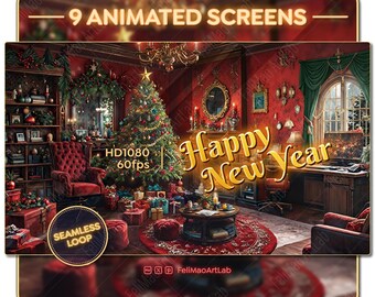Animated Christmas Stream Screens: Cozy Room Vtuber Overlay (Seamless Loop)