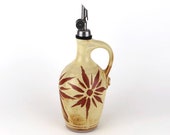 Stoneware Olive Oil Cruet, 15 oz. Olive Oil Bottle, Yellow Pottery Oil Dispenser