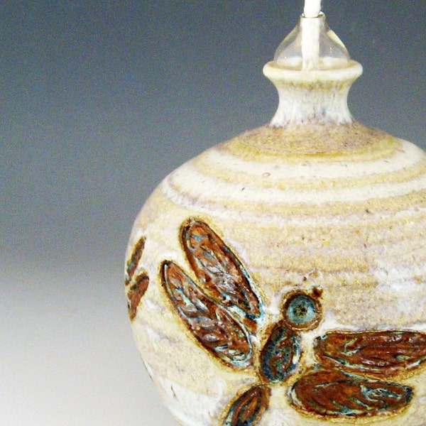 Oil Lamp - Carved Dragonflies - Creamy White
