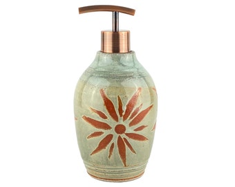 16 oz Liquid Soap Dispenser or Lotion Dispenser, Soft Green Soap Bottle with Terracotta Accent, Handmade  Lotion Bottle