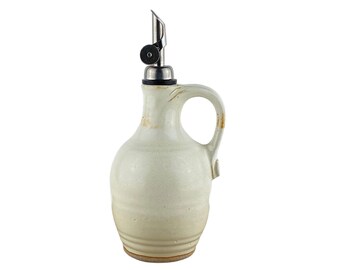 Creamy White 11 oz. Olive Oil Bottle, Olive Oil Dispenser, Stoneware Oil Cruet, Handmade Pottery