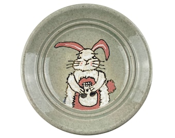 Small Celadon Mischievous Bunny Plate, decorative ring or trinket dish