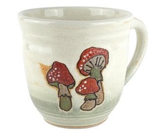 Handmade 16 oz Mushroom Forest Stoneware Mug, Latte Mug