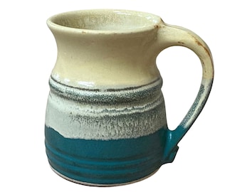 Handmade 14 oz. Stoneware Mug, Pottery Coffee Mug, Turquoise Green and Yellow Mug, Wheel thrown Pottery