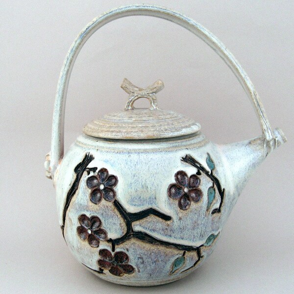 Teapot with Carved Cherry Blossoms, Rutile