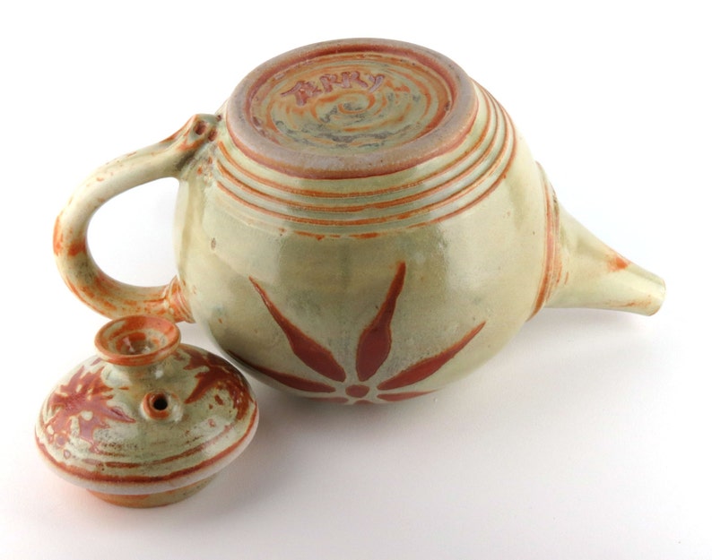 Stoneware Teapot 48 Oz. Sage Green Teapot With Burnt Orange Etsy